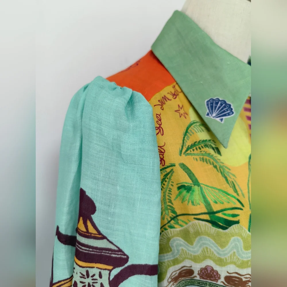 ALEMAIS surrealist summer ramie shirt dress - Picture 10 of 16